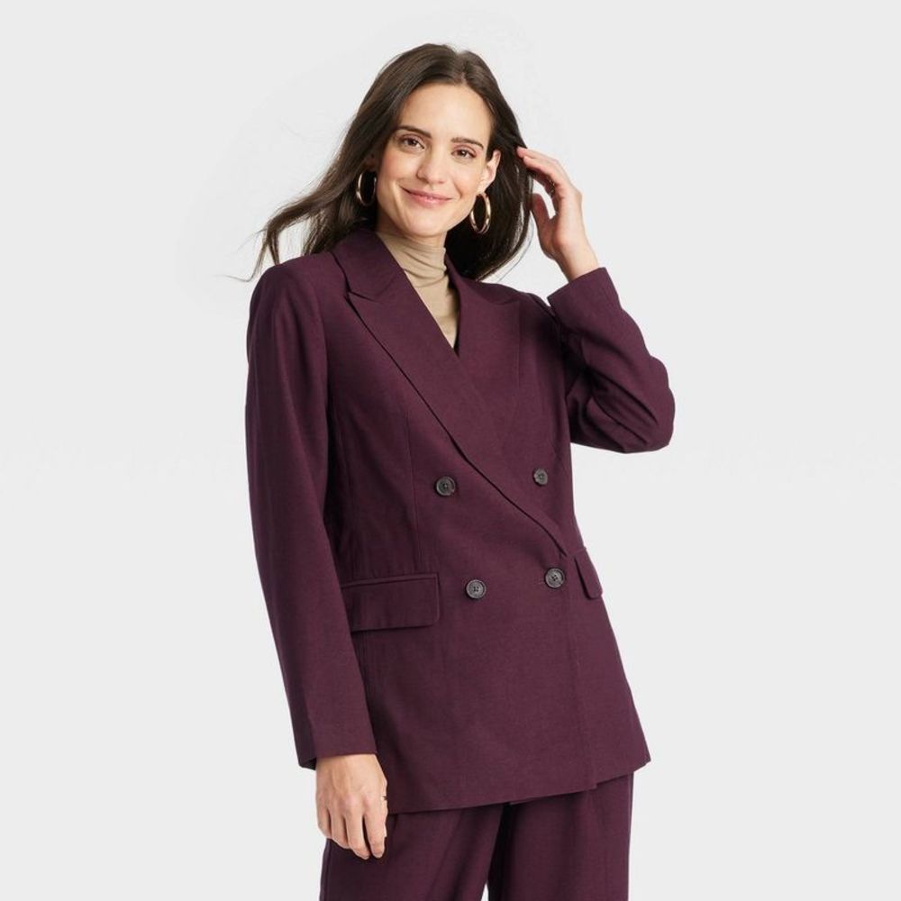 a new day Double-Breasted Blazer in Plum